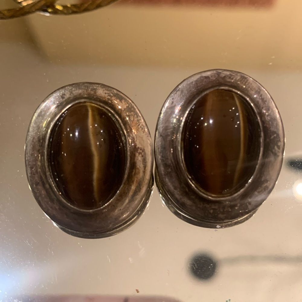 Vintage tiger eye clip earrings